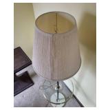 Floor Lamp With Glass Shelf - Chrome Pole & Beige Fabric Shade