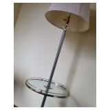 Floor Lamp With Glass Shelf - Chrome Pole & Beige Fabric Shade