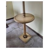 Floor Lamp - Vintage Mid-Century With Round Shelf & Pleated Shade