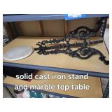 Cast Iron Table Plant Stand Needs Repair - Marble Top, Ornate Scrollwork, Round