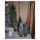 Two Artificial Christmas Trees - Two Holiday Garlands with Red Berries