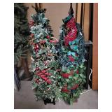 Two Artificial Christmas Trees - Two Holiday Garlands with Red Berries