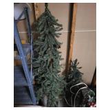 Two Artificial Christmas Trees - Two Holiday Garlands with Red Berries