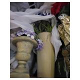 Gold Spherical Vases with Red Faux Roses - Ornate Home Decor Set for Mantel