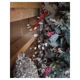 Silver Glitter Cone Christmas Tree on Pedestal with Faux Greenery & Floral Basket