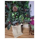 Silver Glitter Cone Christmas Tree on Pedestal with Faux Greenery & Floral Basket