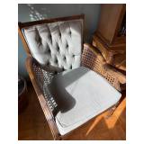 Vintage Wooden Armchairs with Tufted Upholstery and Cane Detailing
