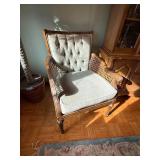 Vintage Wooden Armchairs with Tufted Upholstery and Cane Detailing