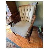Vintage Wooden Armchairs with Tufted Upholstery and Cane Detailing