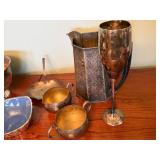 Vintage Silver and Metal Serving Lot: Bowls, Pitchers, Goblets