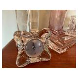 Crystal and Glass Decorative Lot: Matching Mikassa Clock, Decanters, Heart Bowl
