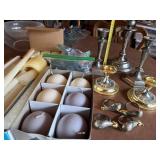 Mixed Candle Set with Silver and Brass Candlesticks and Silver Plated Napkin Rings