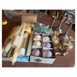 Mixed Candle Set with Silver and Brass Candlesticks and Silver Plated Napkin Rings