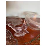 Decorative Glassware Lot: Fish Plate, Floral Dish, Swan Figurine, Bowl