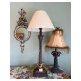 Vintage Table Lamps & Decorative Floral Mirror Set