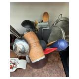 Kitchen Utensil Lot with Knife Block and Campbell Soup Tray