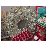 Festive Christmas Decoration Set with Sign, New Blanket, Tree Topper and 2 Wreath & Gift Boxes
