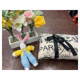 Decorative Pillow, Knit Bunny, and Faux Floral Arrangement Set