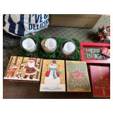 Christmas Decoration Lot: Garland, Candles, Ornaments, Cards