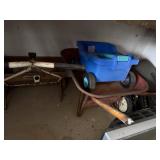 Lot of Yard Tools including Wheelbarrow and Blue Wagon