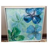Vibrant Floral Painting in Blue and Green Tones