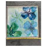 Vibrant Floral Painting in Blue and Green Tones