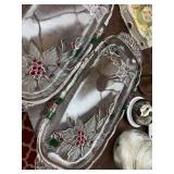 Decorative Household Lot: Glass Trays, Vanity Mirror, Sand Timer, Silver Bell