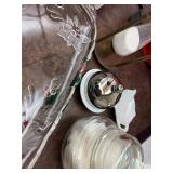 Decorative Household Lot: Glass Trays, Vanity Mirror, Sand Timer, Silver Bell