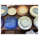 Entire Contents of the Cupboard Including Serving Pieces, Blue & White Porcelain Dinnerware Set with Glassware - Gravy Boat Included