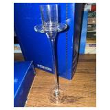 International Silver Crystal Candle Sticks Set of 3 & 9" Wire Basket with Stoneware Liner