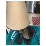 Table Lamp with Beige Fabric Shade & Round Vanity Mirror - 2-Piece Set