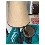 Table Lamp with Beige Fabric Shade & Round Vanity Mirror - 2-Piece Set