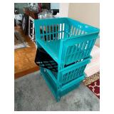 Teal 3-Tier Plastic Crate Storage Tower - Stackable Organizer