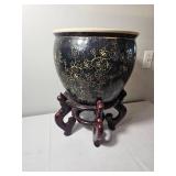 Black Floral Embossed Fish Bowl Planter