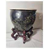 Black Floral Embossed Fish Bowl Planter