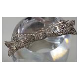 14K White Gold Art Nouveau Diamond Filligree Ribbon Bow Brooch ~ 5g