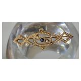 14K Yellow Gold Romantic Sapphire and Seed Pearl Pin ~ 3g