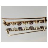 14K Yellow Gold Amethyst and Pearl Cluster Bar Pin ~ 3g