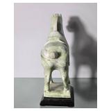 Hand Carved Green Stone Tang Style Horse Sculpture on Wood Base