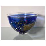 Kosta Boda Art Glass Vase with Abstract Blue Multicolor Design