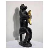 Hand Carved Primitive Monkey Sculpture Holding Banana Signed