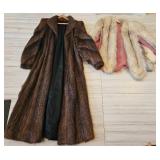 Vintage Fur Coat and Fox Fur Caplette for Craft