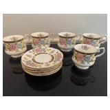 Queens by Rosina Bone China Tea Cups and Saucers "Cathay" Pattern (Set of 5)
