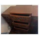 Antique Chinese Carved Rosewood Chest, 5 Drawers, 2 Side Cabinets 44" wide x 14" deep x 40" tall