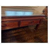 Vintage Chinese Coffee Table with Glass Topper 60" wide x 20" deep x 17 1/2" tall