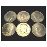 Six 1971 Kennedy Half Dollars