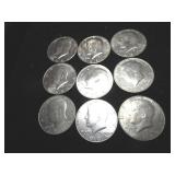 Nine Kennedy Half Dollars