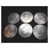Six Bicentennial Eisenhower Dollar Coins