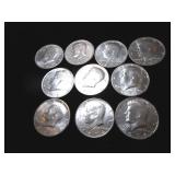 Ten Kennedy Half Dollars
