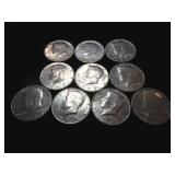Ten Kennedy Half Dollars